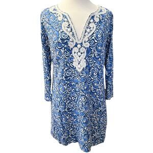 Lilly Pulitzer Blue and White Beaded  Embellished Dress Sz Small